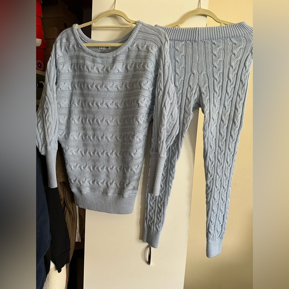 Fashion Nova Light Blue Cable Knit Sweater and Pants Set - Picture 1 of 1